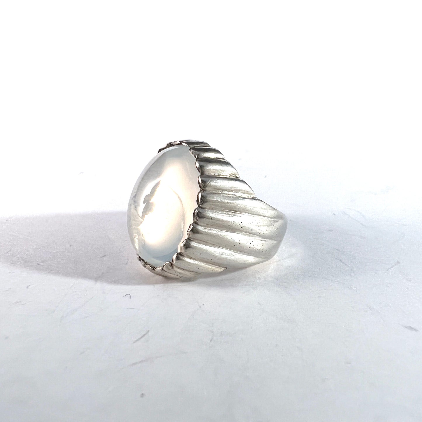 Sweden 1960s. Sterling Silver Moonstone Pinky Ring.