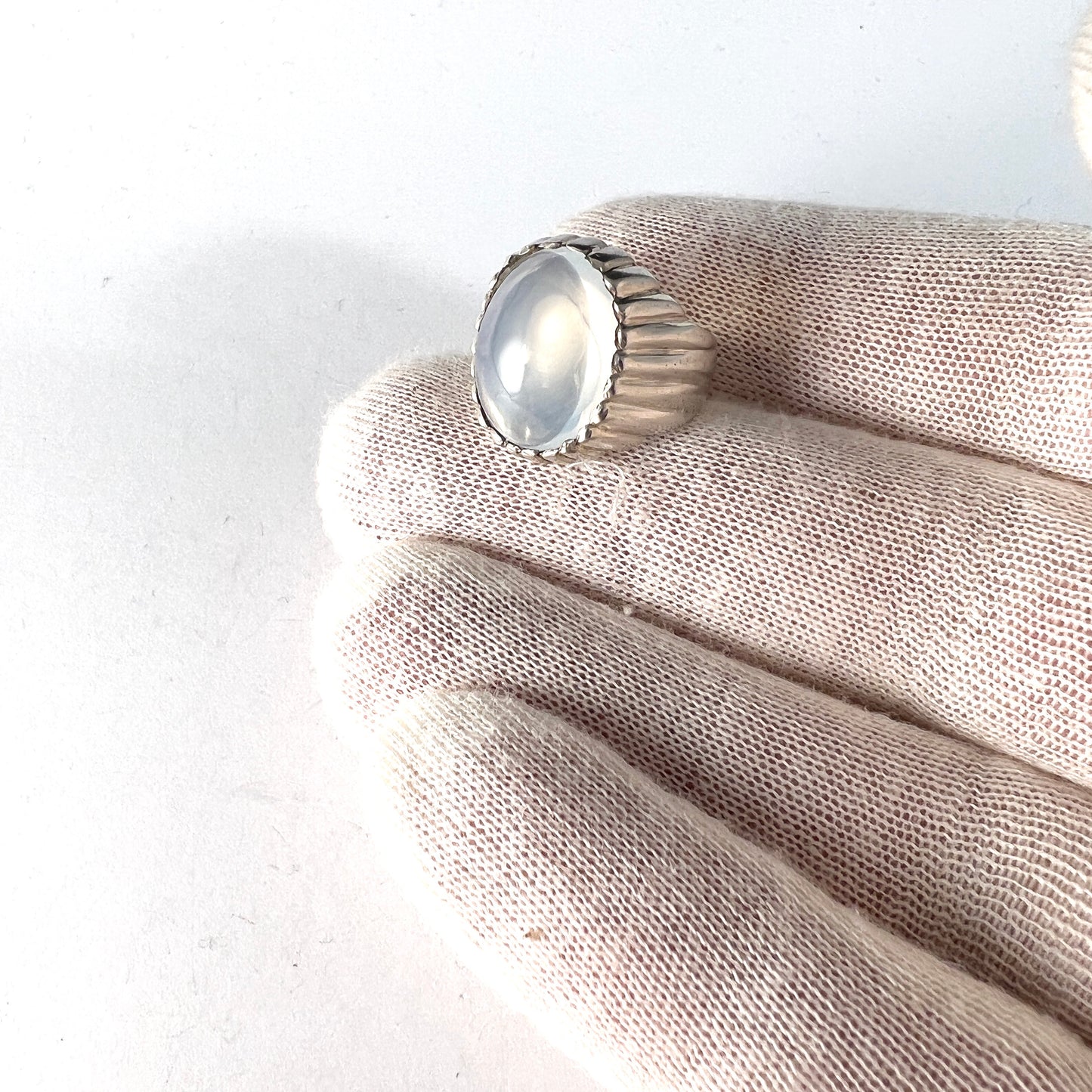 Sweden 1960s. Sterling Silver Moonstone Pinky Ring.