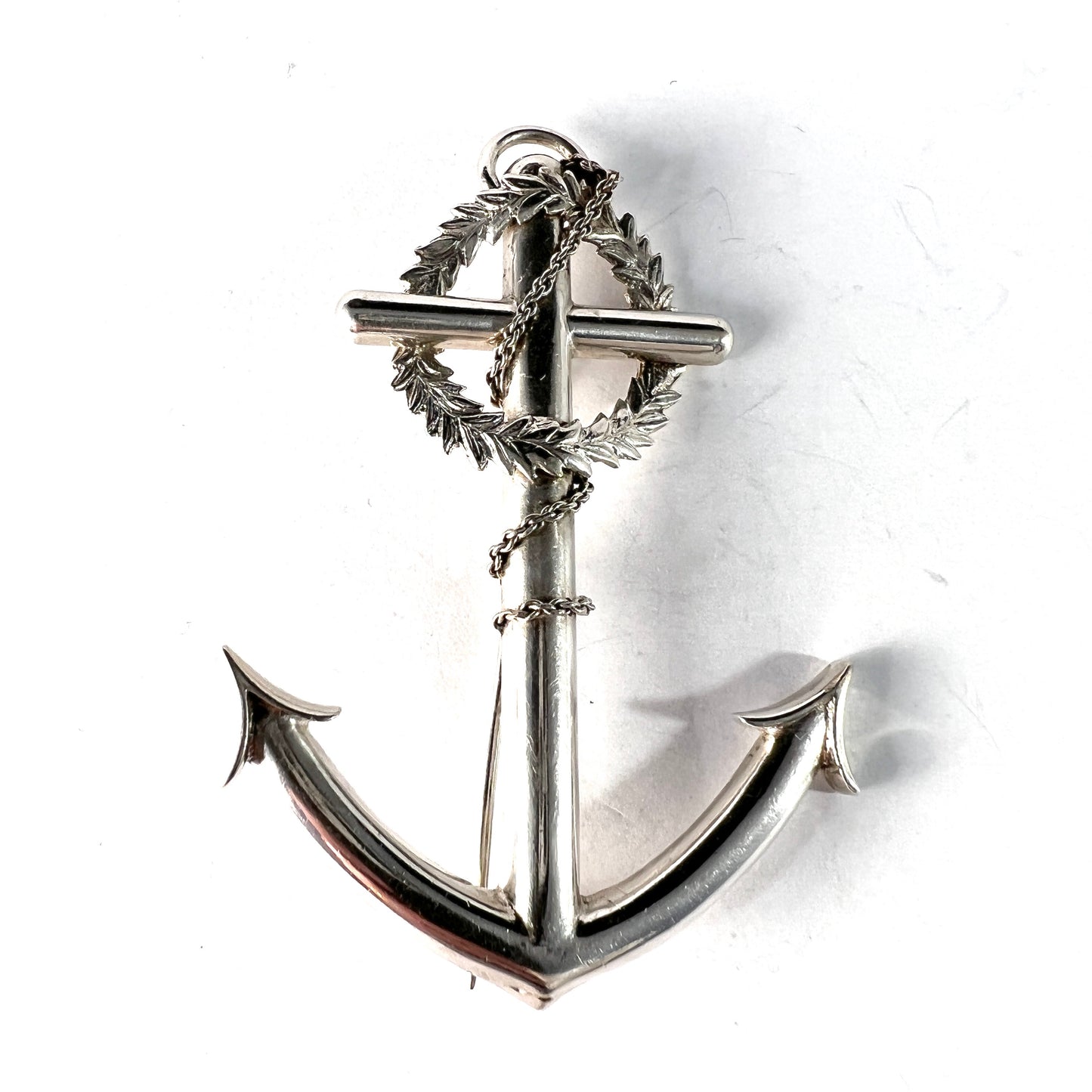 Pehr Ericson, Sweden 1867. Large Antique Victorian Sterling Silver Anchor Brooch.