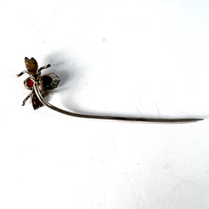 Sweden. Antique Victorian Solid Silver Garnet Seed Pearl Insect Pin.