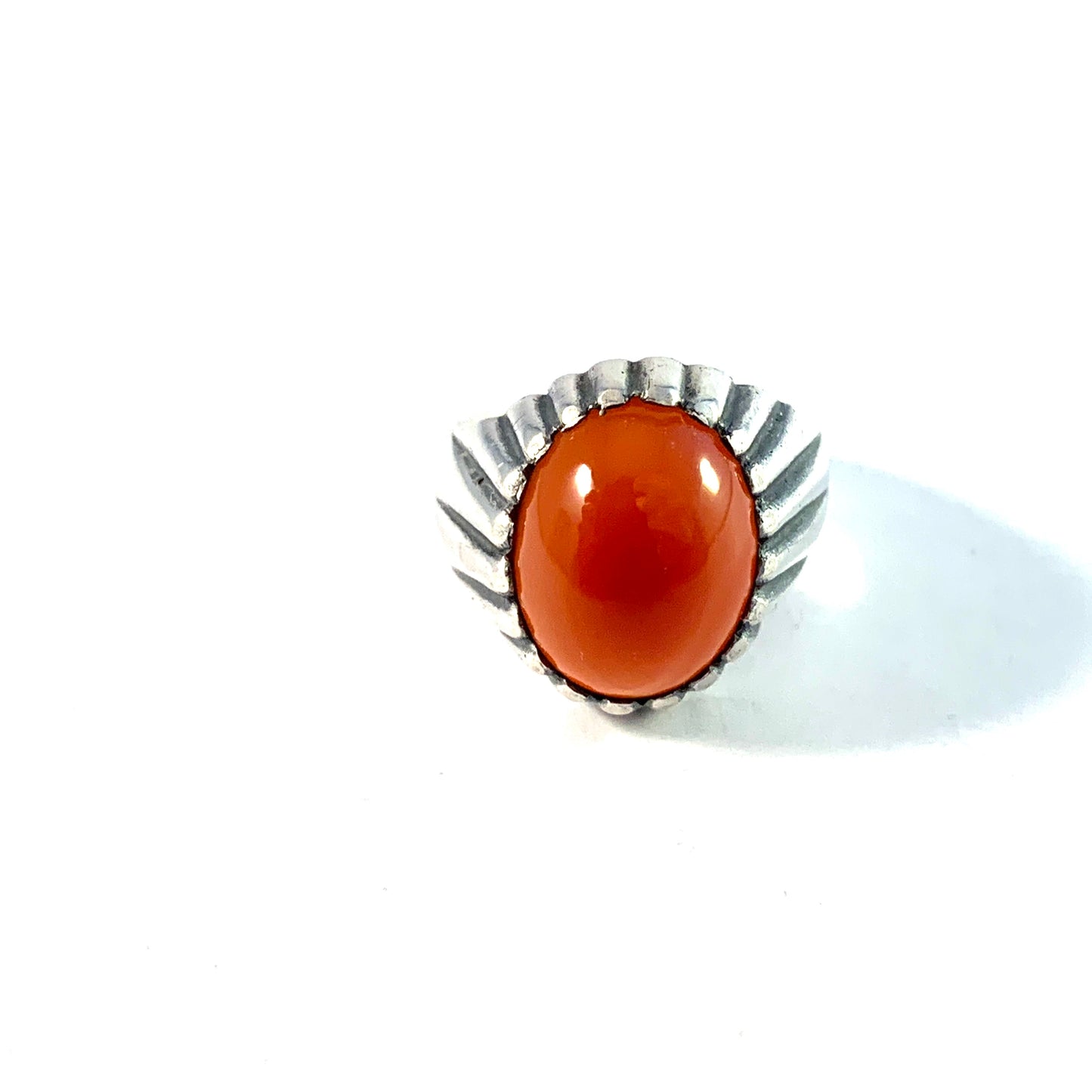 Vintage 1960s Solid 835 Silver Carnelian Ring.