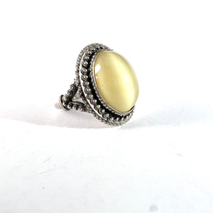 Portugal 1940s. Vintage 833 Silver Yellow Art Glass Cocktail Ring.