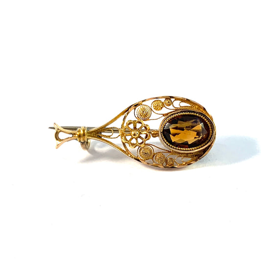 Scandinavia. Antique Edwardian 18k Gold Citrine Brooch.