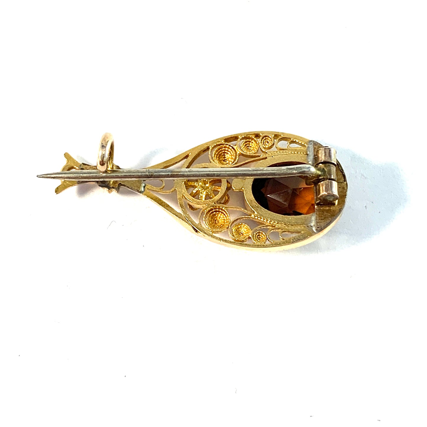 Scandinavia. Antique Edwardian 18k Gold Citrine Brooch.