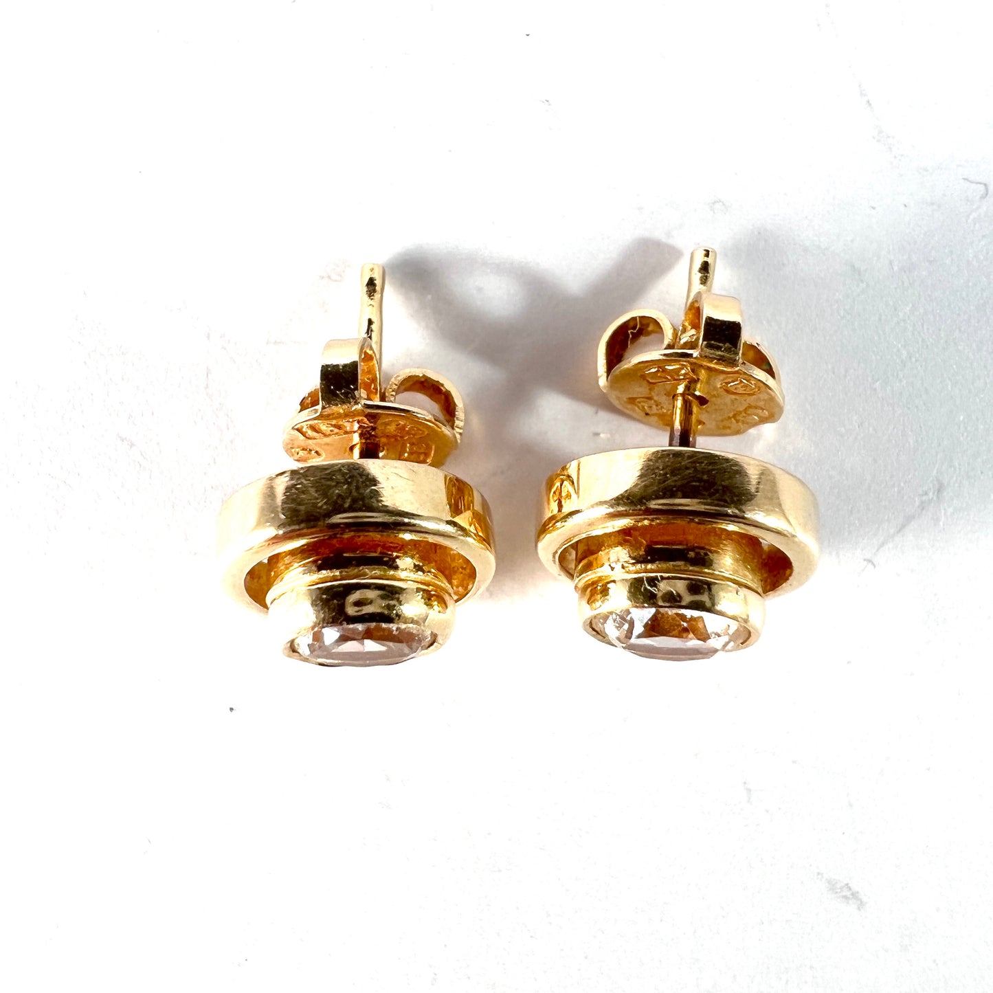 Alton, Sweden 1967. Vintage 18k Gold Rock Crystal Stud Earrings.