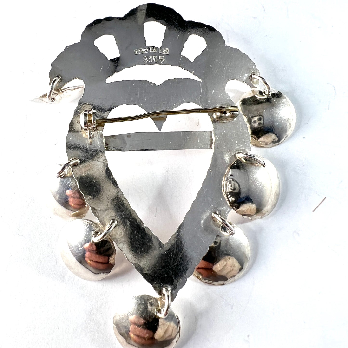 Bergmans, Sweden 1972. Large Vintage Silver Traditional Crowned Heart Brooch.