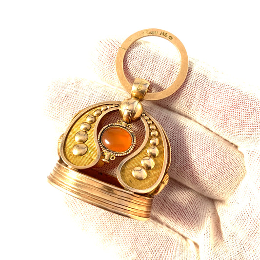 Nils Hedenskog, Sweden 1815. Georgian 18k Gold Carnelian Large Wax Seal Fob Pendant. 29.3gram