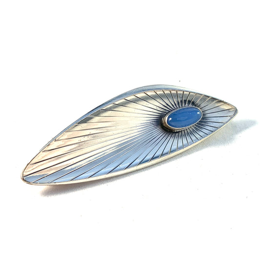 Friedrich Speidel, Germany, 1950s Mid Century Modern 830 Silver Chalcedony Brooch.