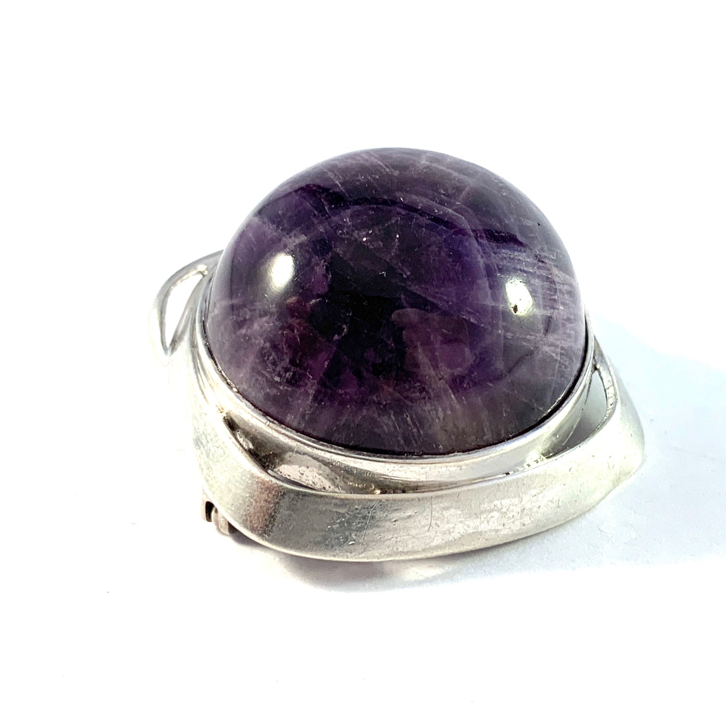 Vintage Swedish Import 1960s Solid 835 Silver Amethyst Brooch.