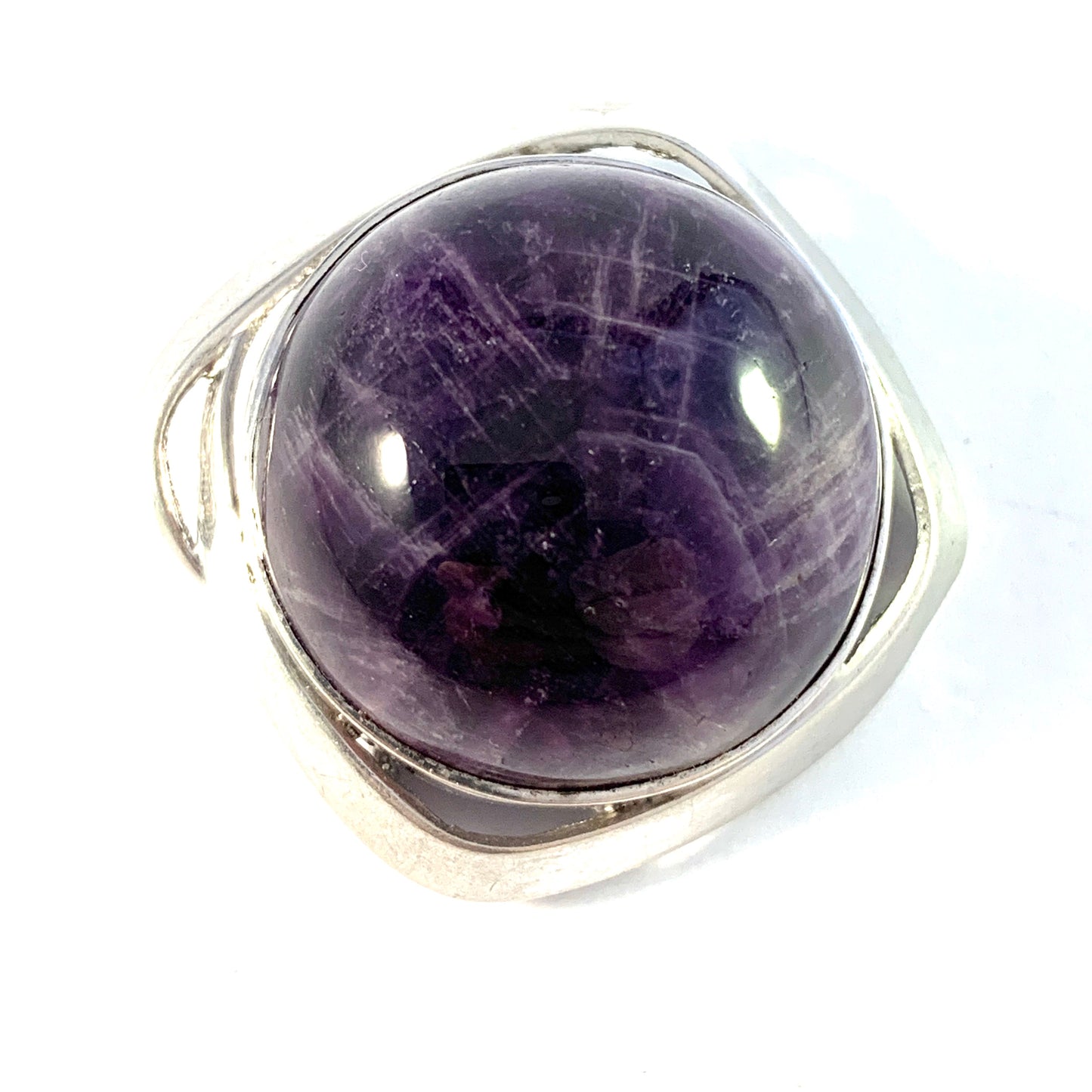 Vintage Swedish Import 1960s Solid 835 Silver Amethyst Brooch.