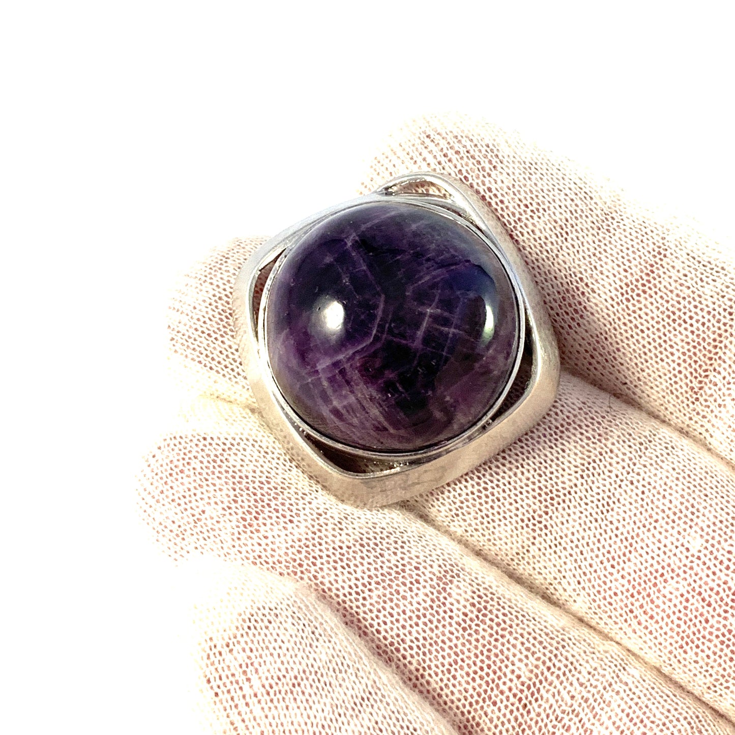 Vintage Swedish Import 1960s Solid 835 Silver Amethyst Brooch.