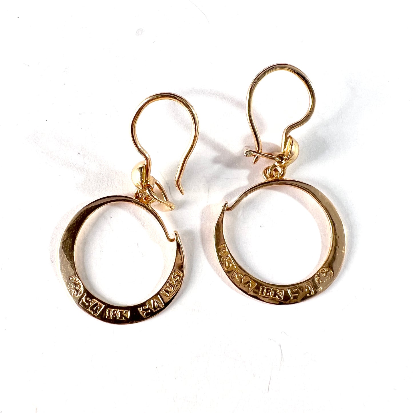 PE Sundberg, Sweden 1848. Antique Victorian 18k Gold Earrings Later Hooks