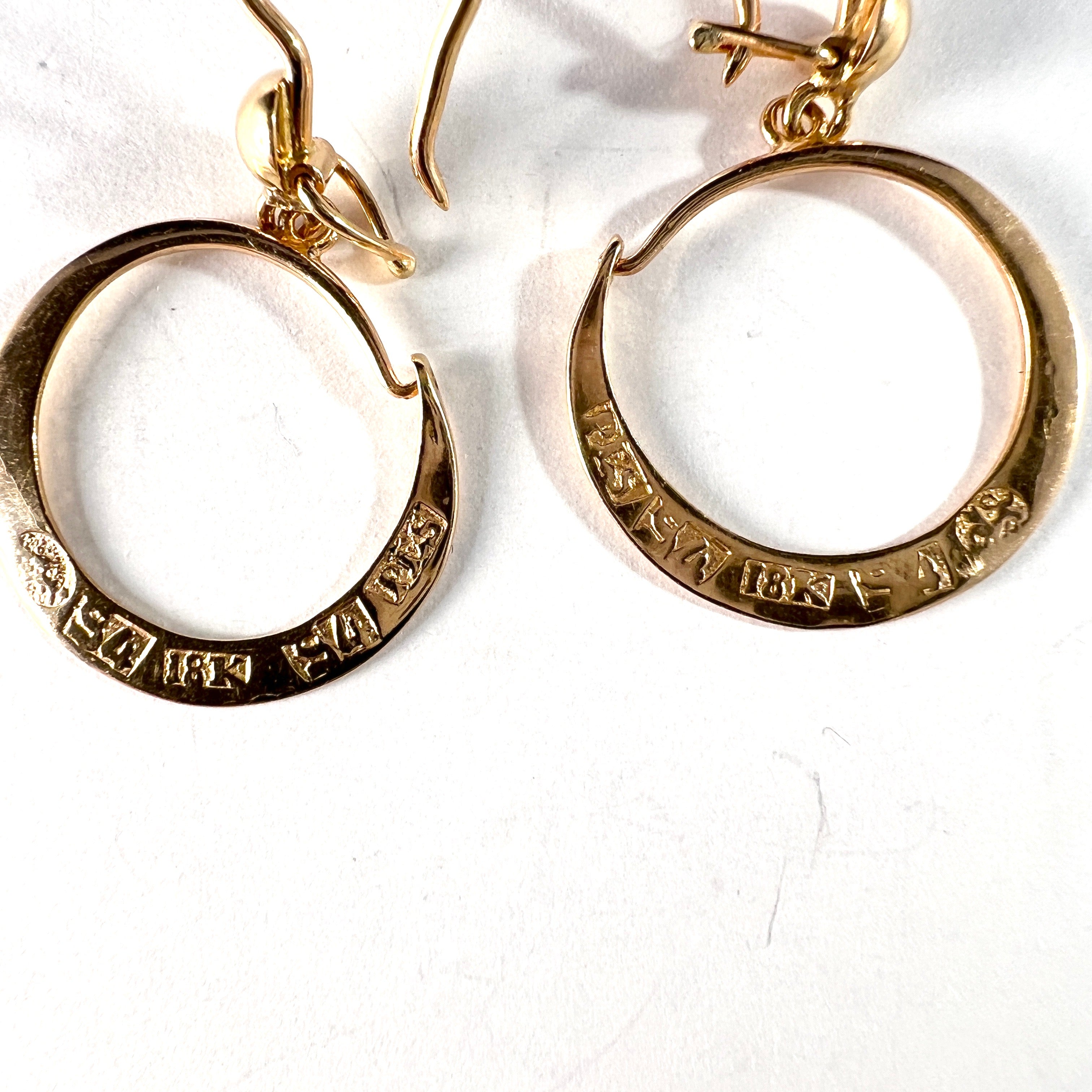 PE Sundberg, Sweden 1848. Antique Victorian 18k Gold Earrings Later Hooks