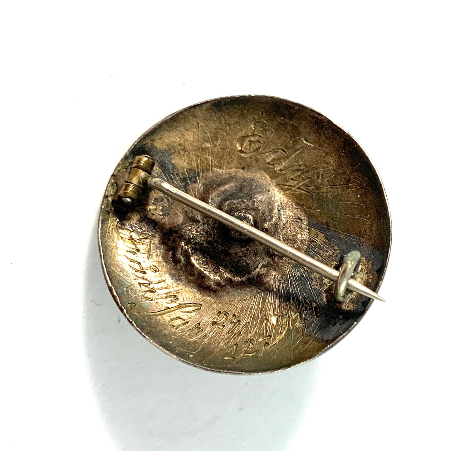 Sweden year 1944. Solid Silver Paste Stone Brooch. Made from early 1800s Button