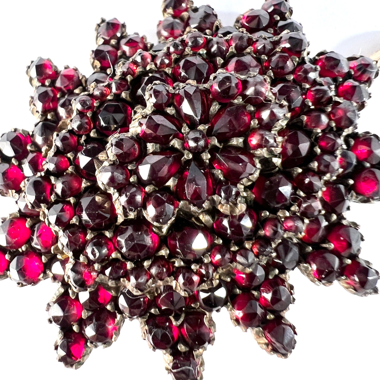 Antique Victorian Bohemian Garnet Gilt Metal Brooch Pendant.