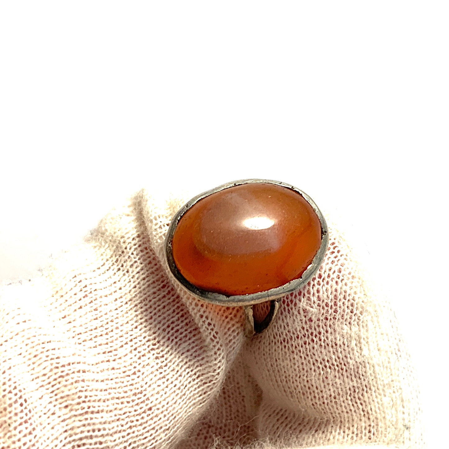 Scandinavia Early to Mid 1800s Antique Solid Silver Carnelian Ring.