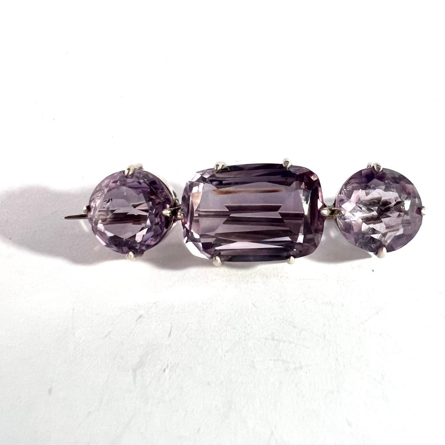 Sweden. Antique Early 1900s Silver Amethyst Brooch.