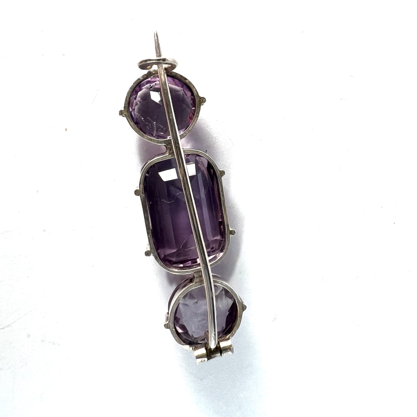 Sweden. Antique Early 1900s Silver Amethyst Brooch.