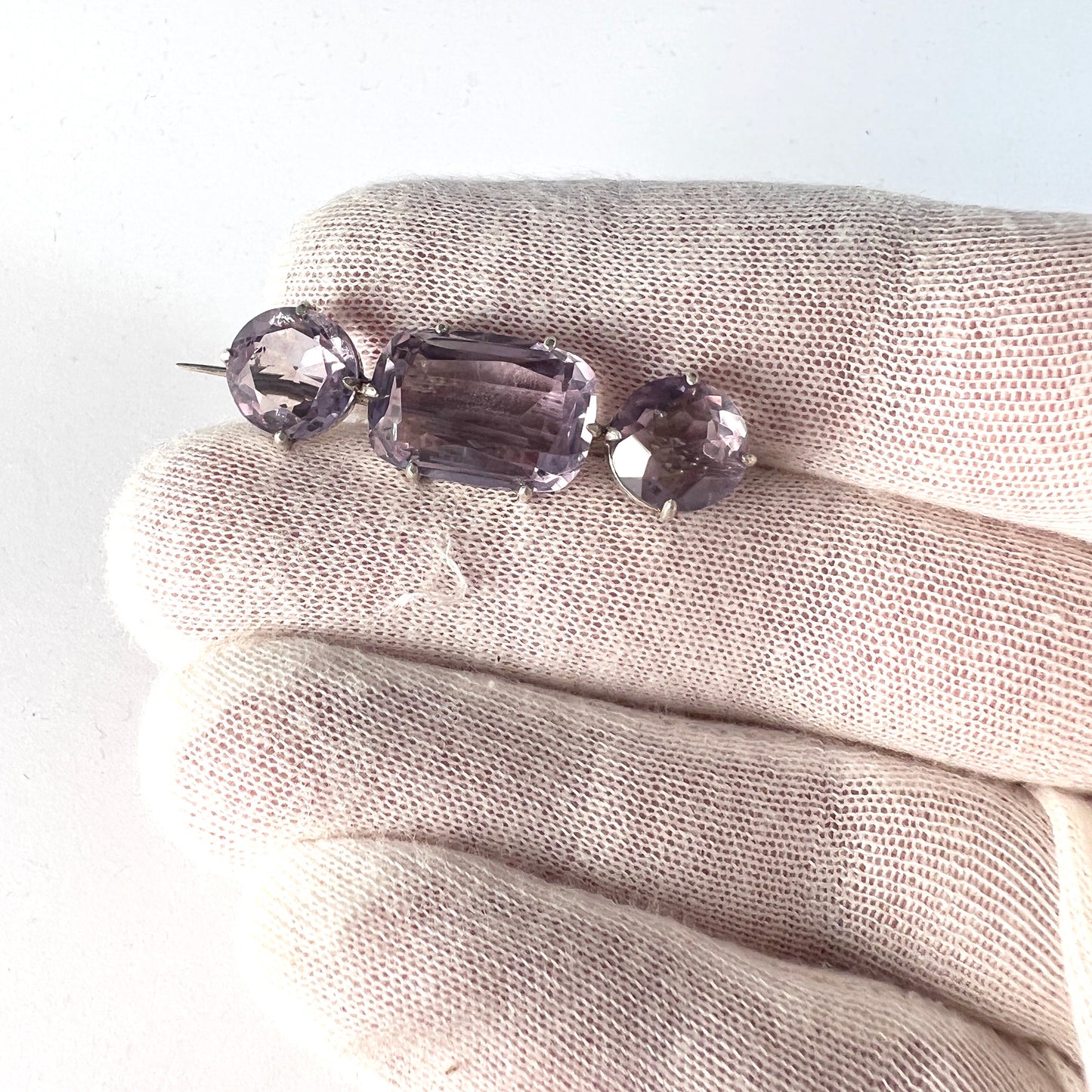 Sweden. Antique Early 1900s Silver Amethyst Brooch.