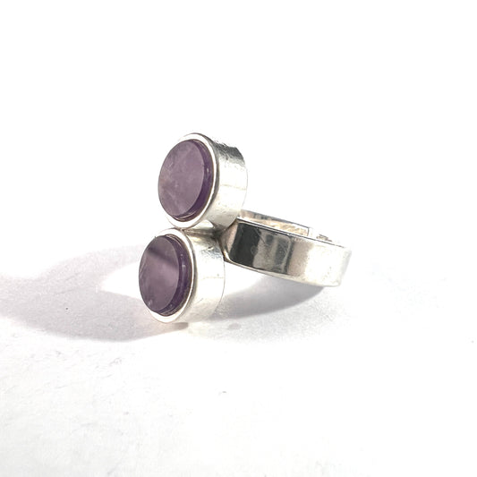 France, Vintage Mid Century Modern Sterling Silver Amethyst Ring.