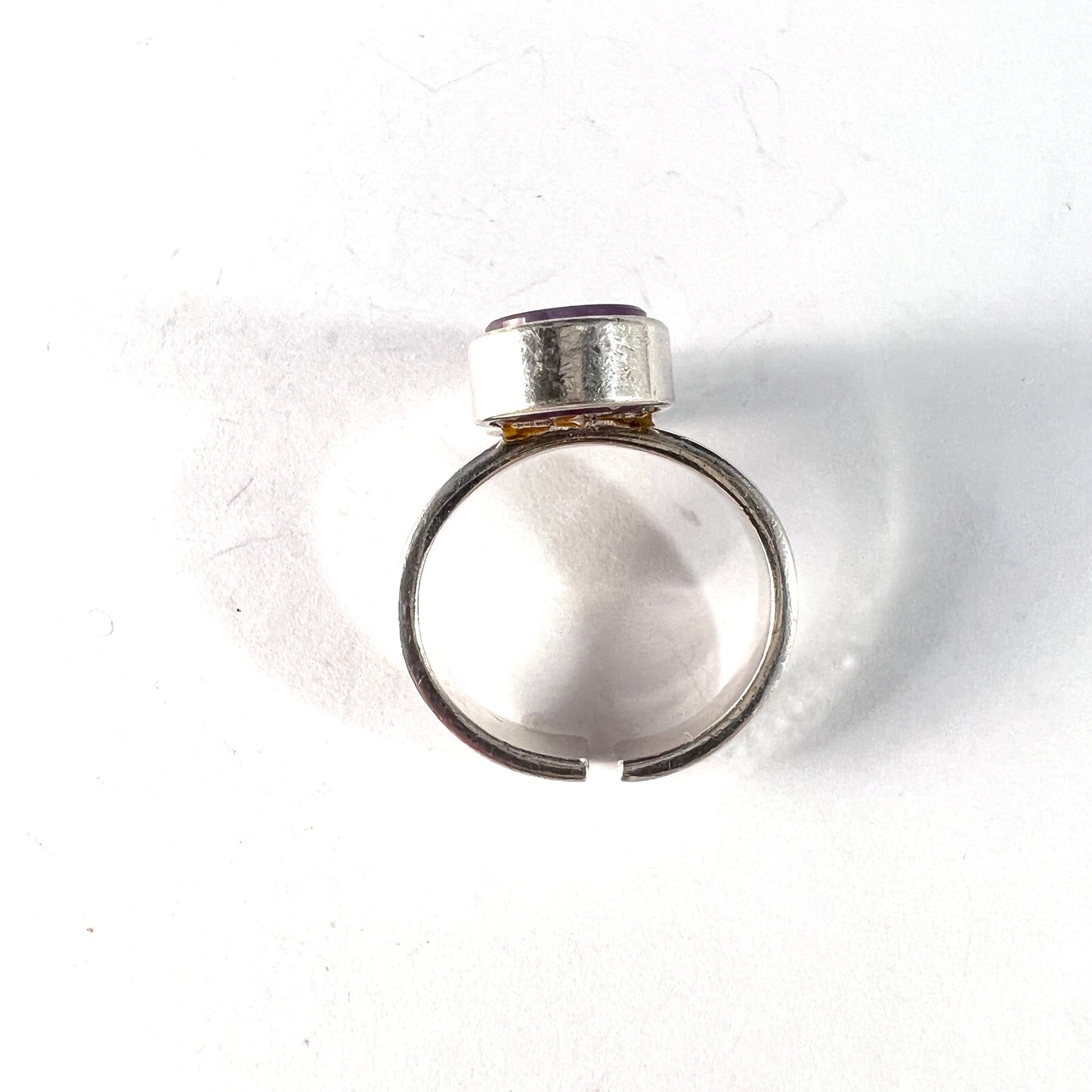 France, Vintage Mid Century Modern Sterling Silver Amethyst Ring.