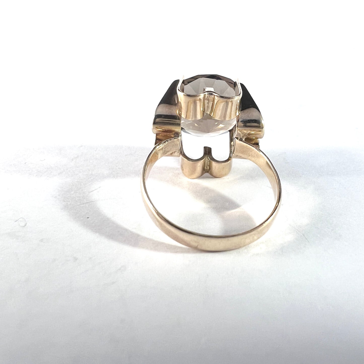 Vintage Mid Century 18k Gold Smoky Quartz Cocktail Ring