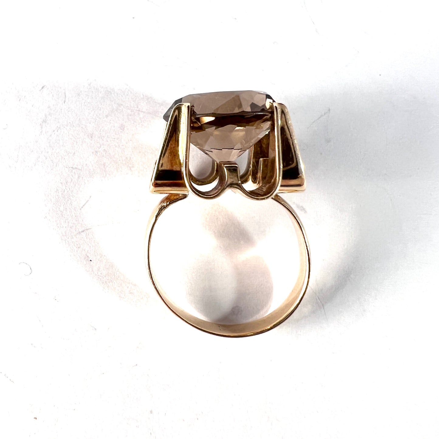 Vintage Mid Century 18k Gold Smoky Quartz Cocktail Ring