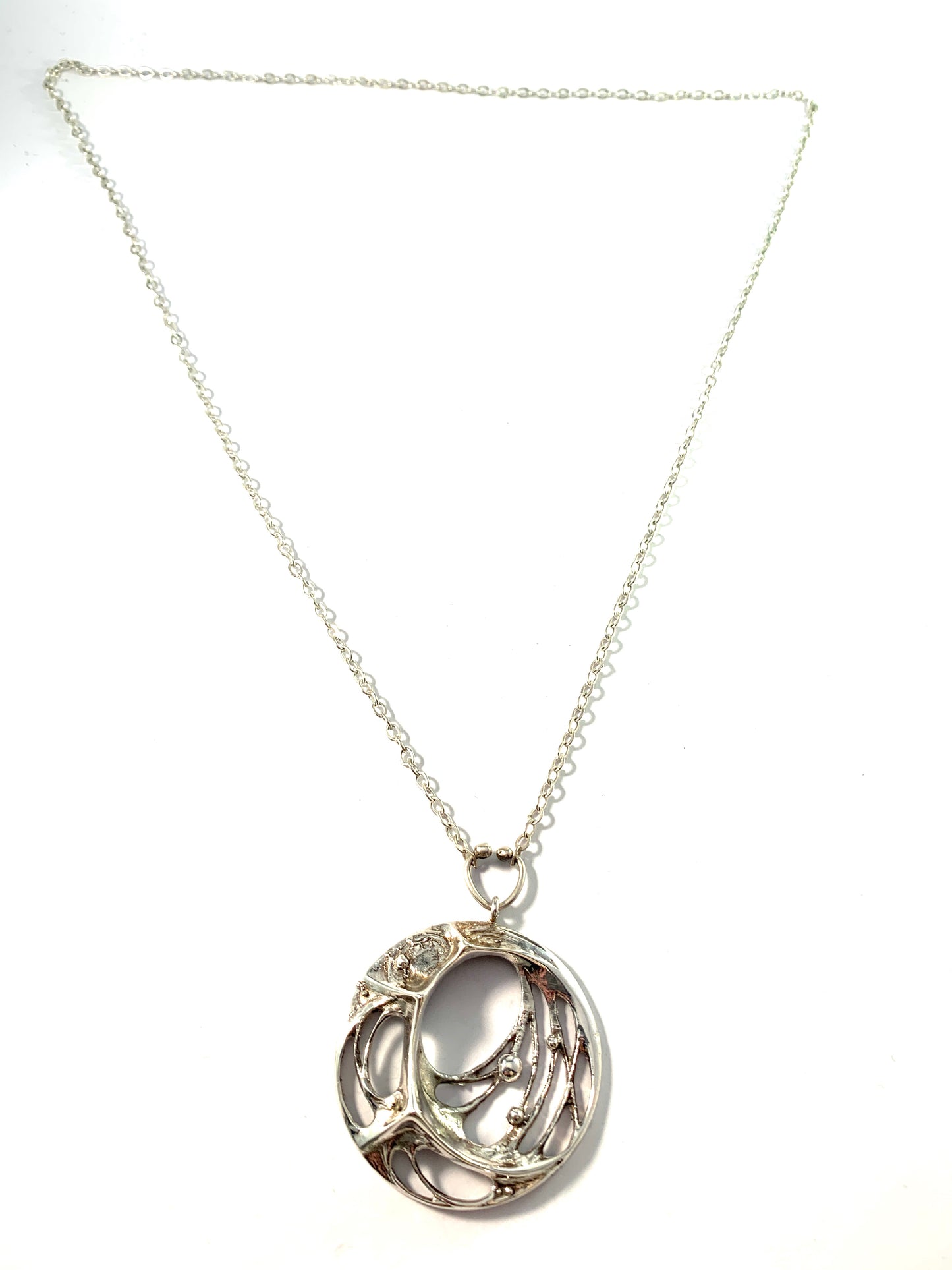 Karl Laine for Sten & Laine, Finland 1977. Sterling Silver Spider Web Pendant Necklace.