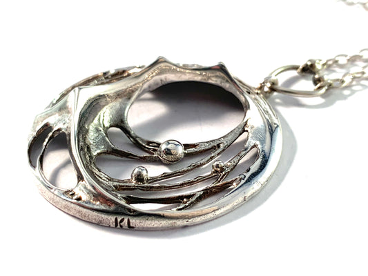 Karl Laine for Sten & Laine, Finland 1977. Sterling Silver Spider Web Pendant Necklace.