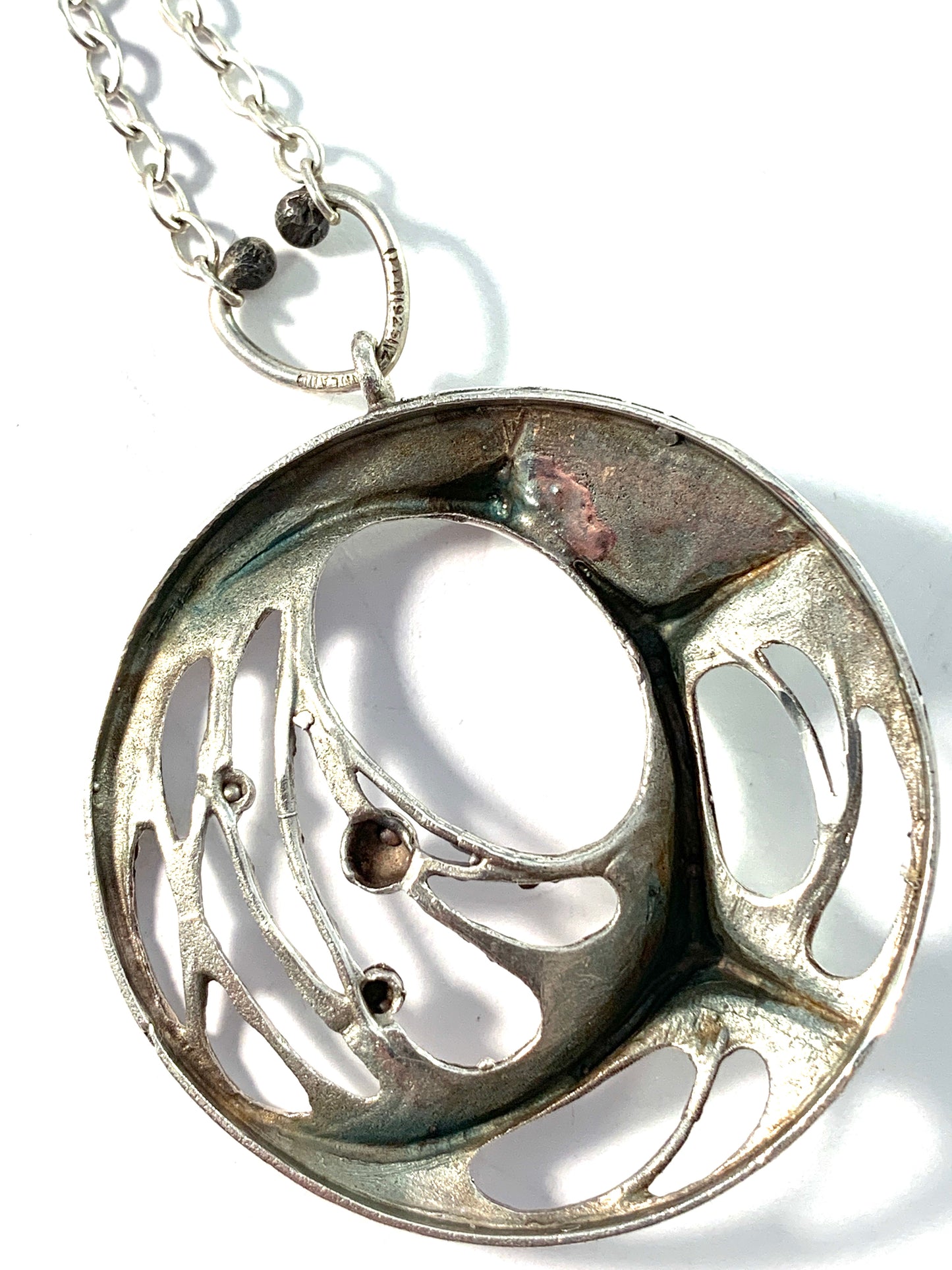 Karl Laine for Sten & Laine, Finland 1977. Sterling Silver Spider Web Pendant Necklace.