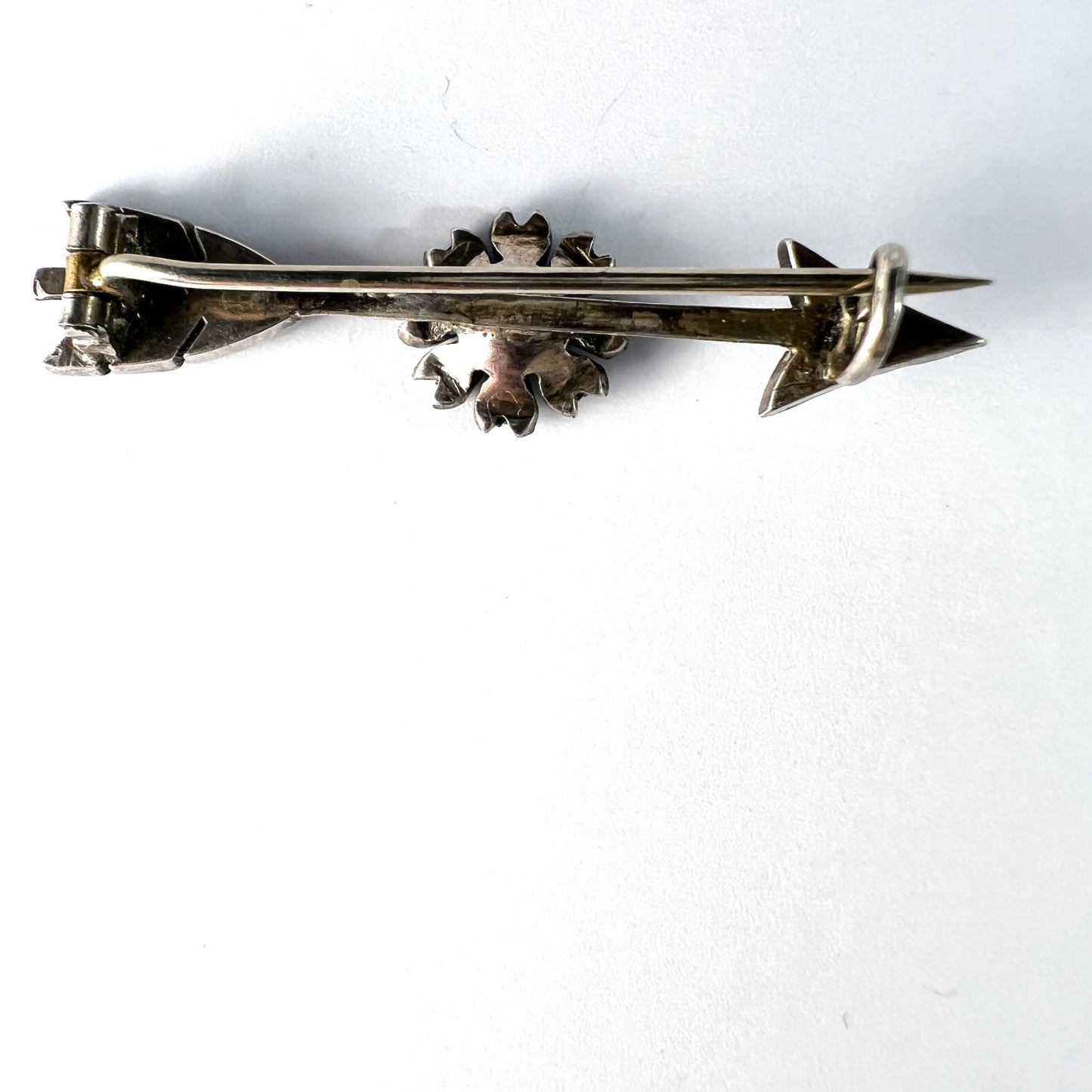 Antique Victorian Solid Silver Turquoise Seed Pearl Arrow Pin.