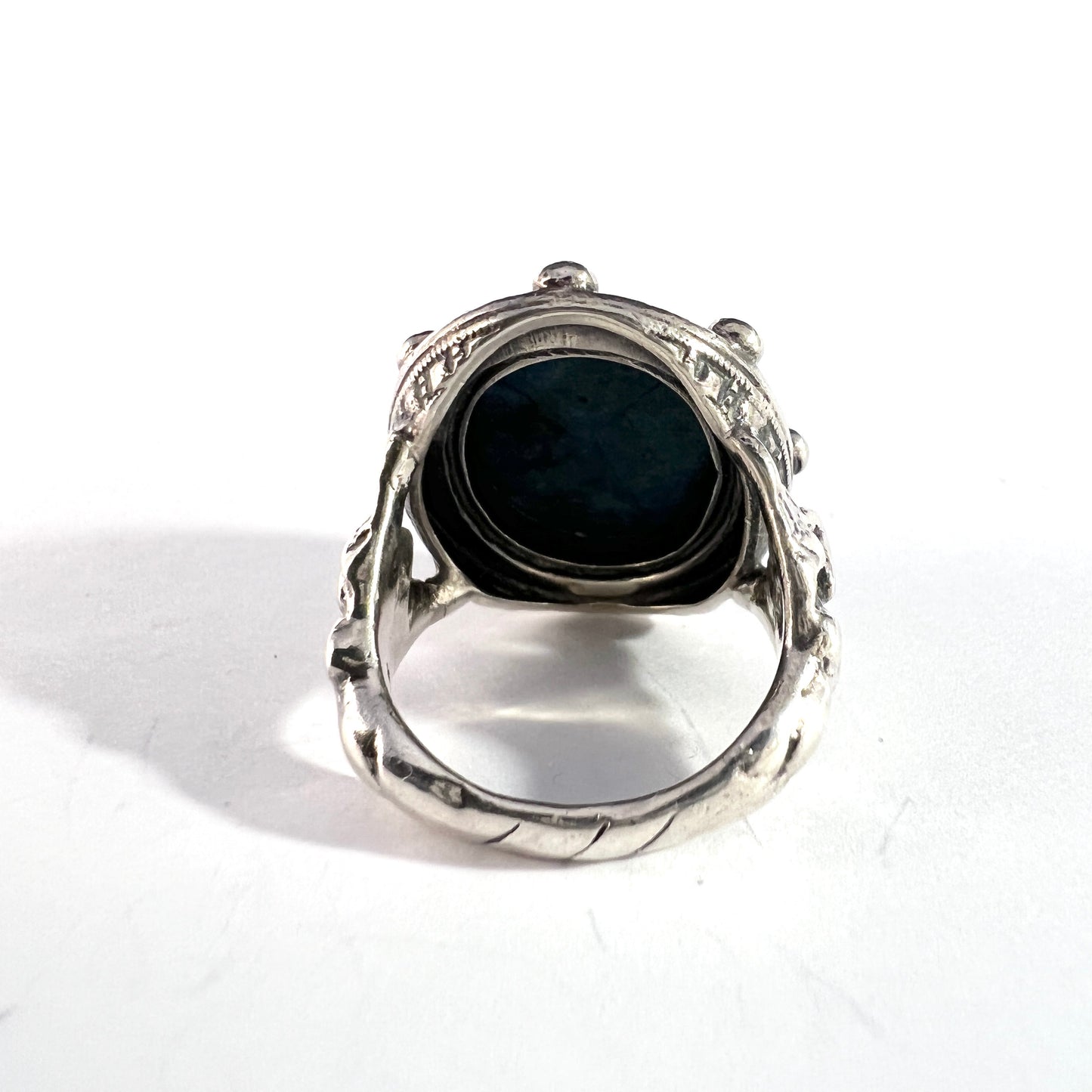 Maker CINI. Vintage Sterling Silver Blue Hardstone Woman on Shoulders Ring.