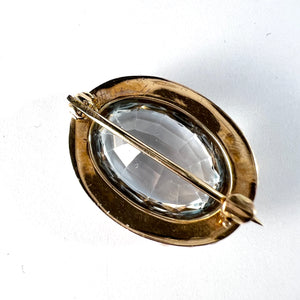 Antique Early 1900s Aquamarine Seed Pearl 14k Gold Brooch.
