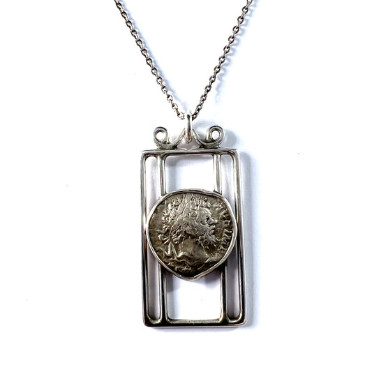 Vintage Solid Silver Ancient Roman Coin ? Pendant Necklace.