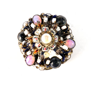 Austro-Hungarian Vintage Early 1900s Vermeil Enamel Opal Pearl Brooch Pin.