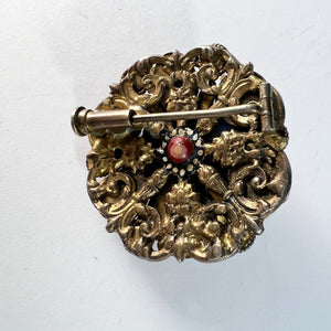Austro-Hungarian Vintage Early 1900s Vermeil Enamel Opal Pearl Brooch Pin.