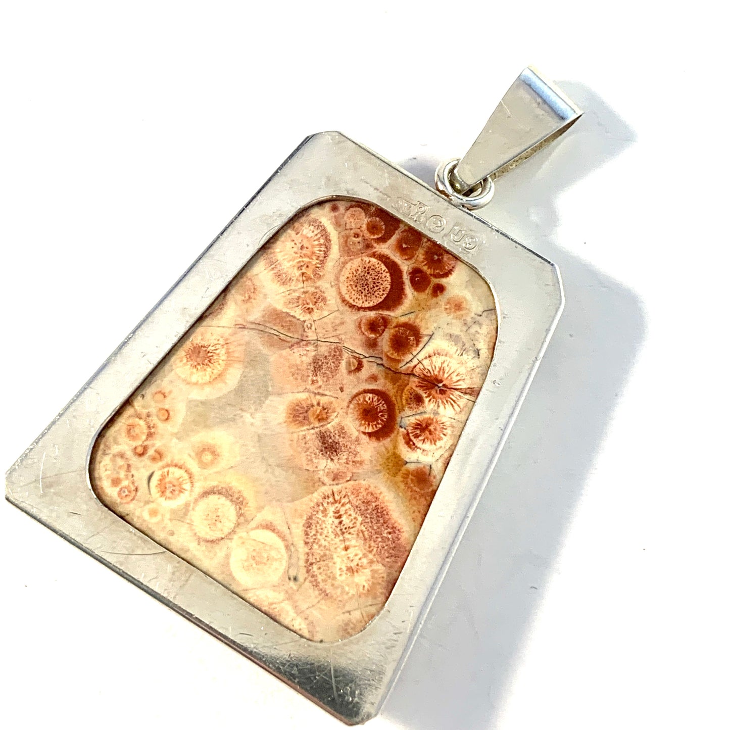 Åström, Sweden year 1970. Solid Silver Fossil Stone Pendant.