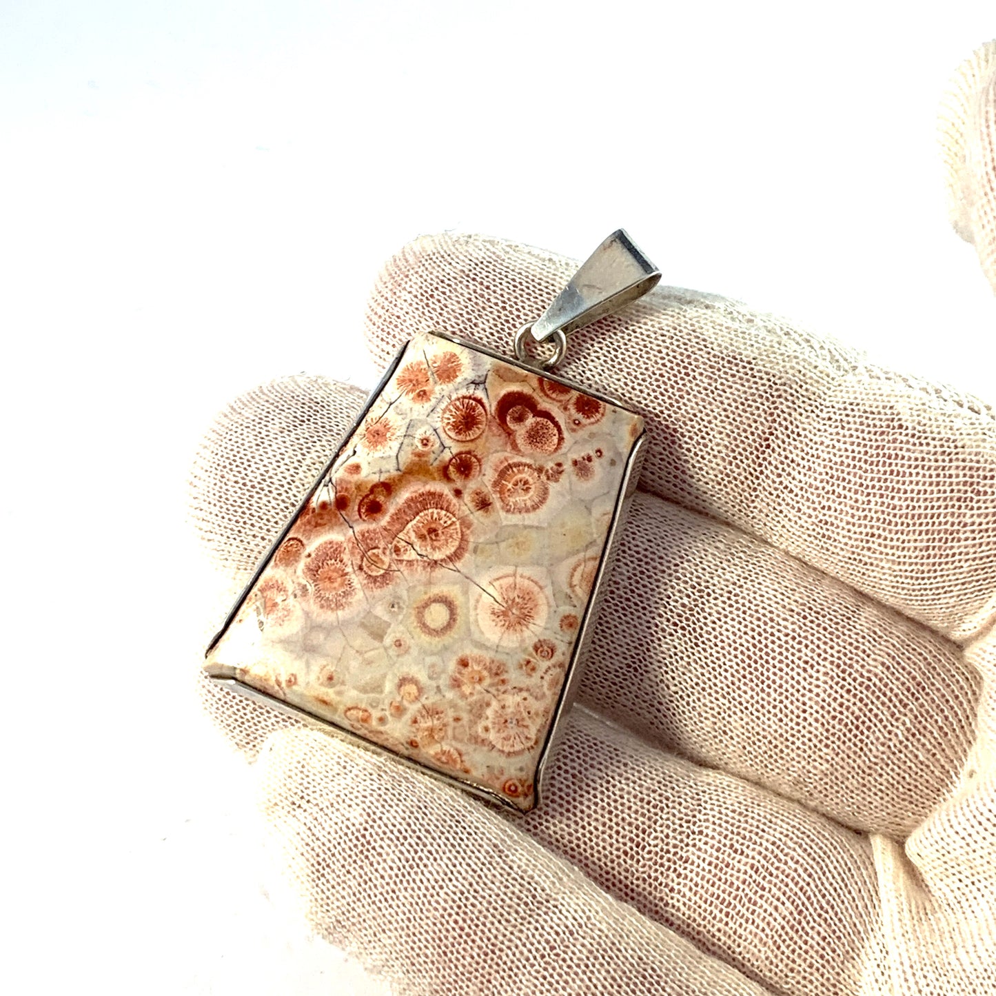 Åström, Sweden year 1970. Solid Silver Fossil Stone Pendant.