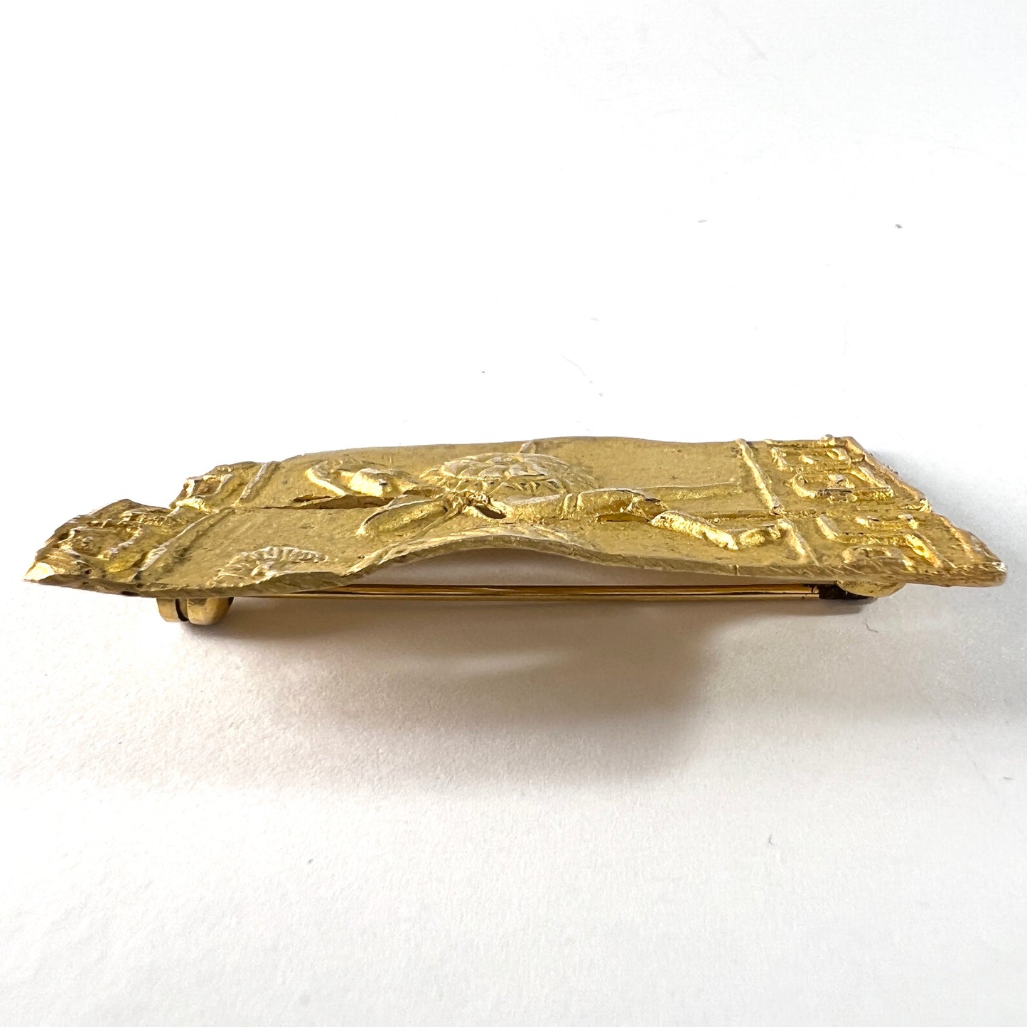 Italy or Greece. Vintage Gilt Solid 935 Silver Brooch.