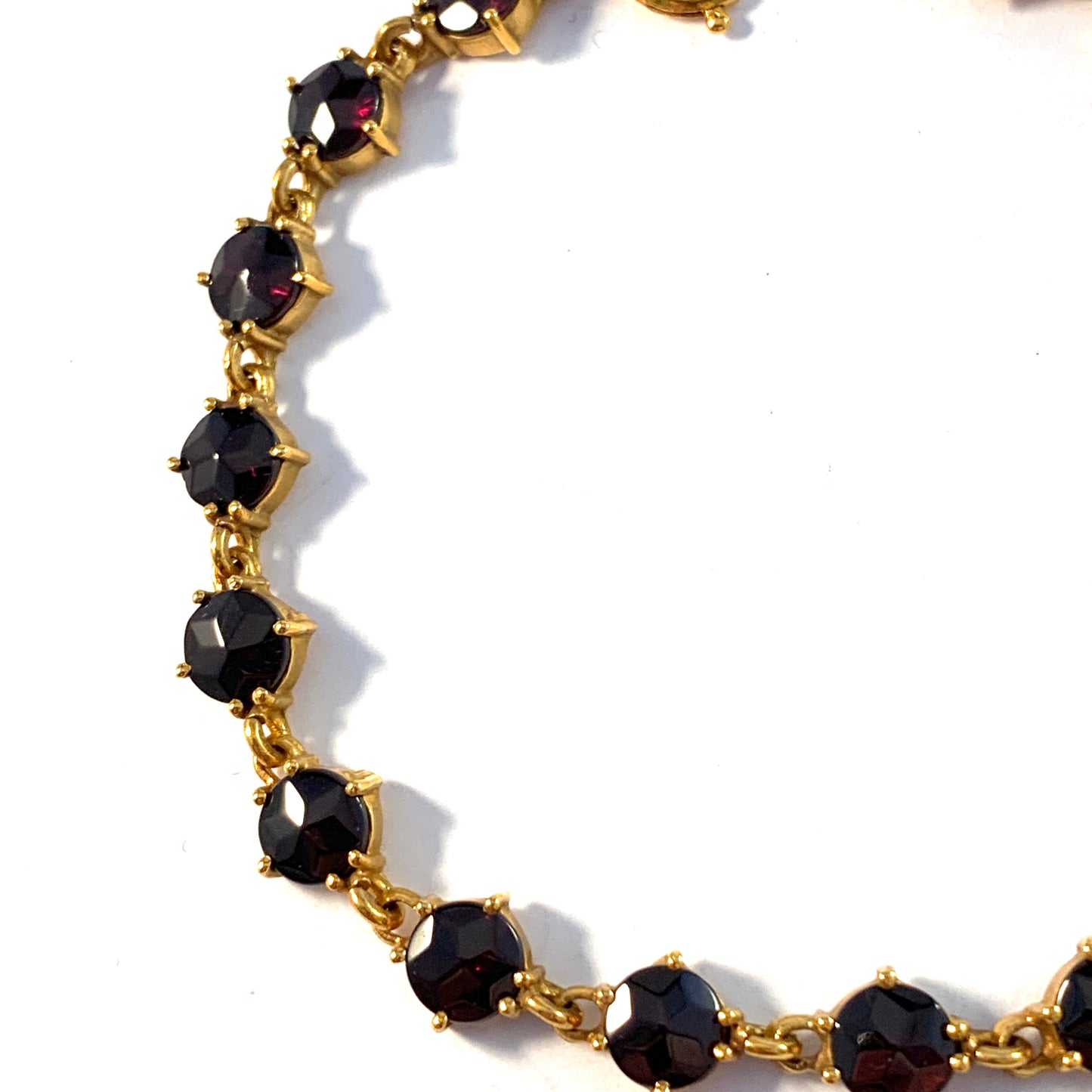 Vintage Mid Century Bohemian Garnet Yellow Metal Bracelet.