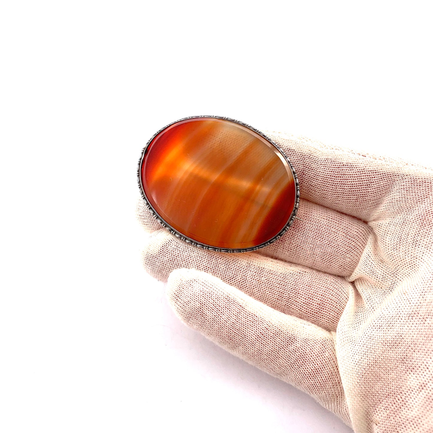 Antique early 1900s. Large 830 Silver Carnelian Brooch.