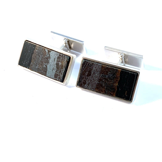 Roland Lantz, Sweden 1974. Bold Sterling Silver Iron Ore Cufflinks.