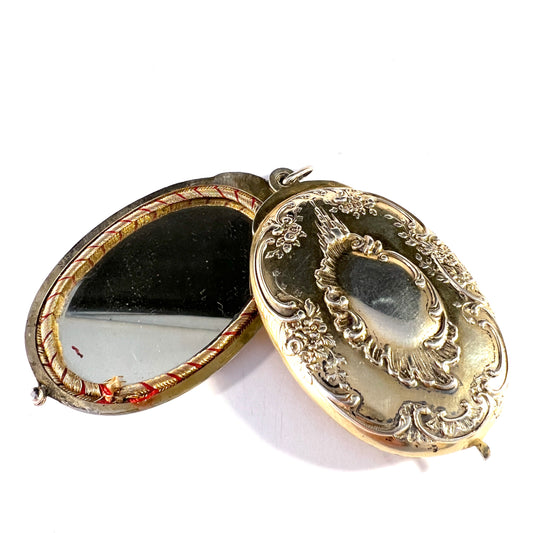 France c 1870s Antique Belle Époque Gilt Silver Large Mirror Pendant.