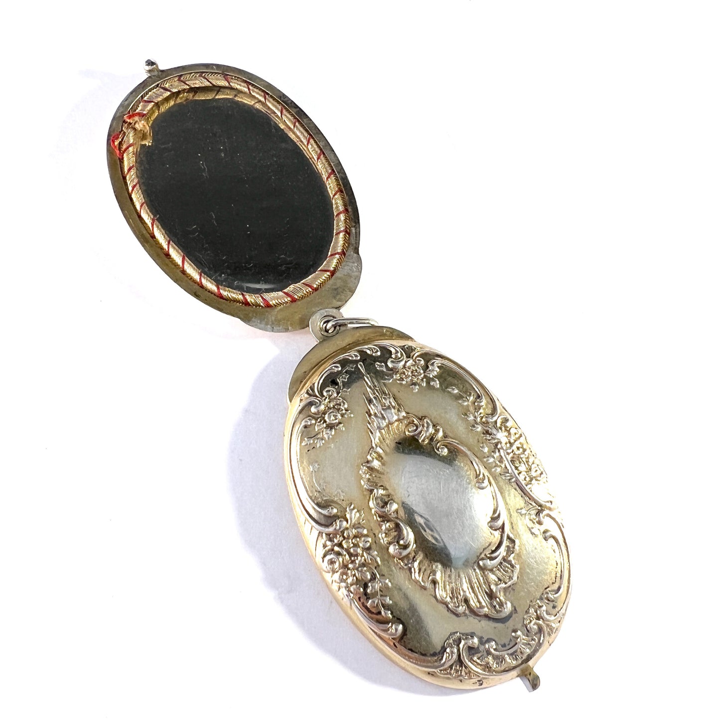 France c 1870s Antique Belle Époque Gilt Silver Large Mirror Pendant.