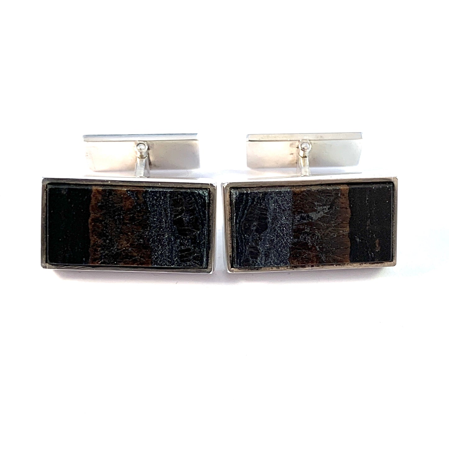 Roland Lantz, Sweden 1974. Bold Sterling Silver Iron Ore Cufflinks.