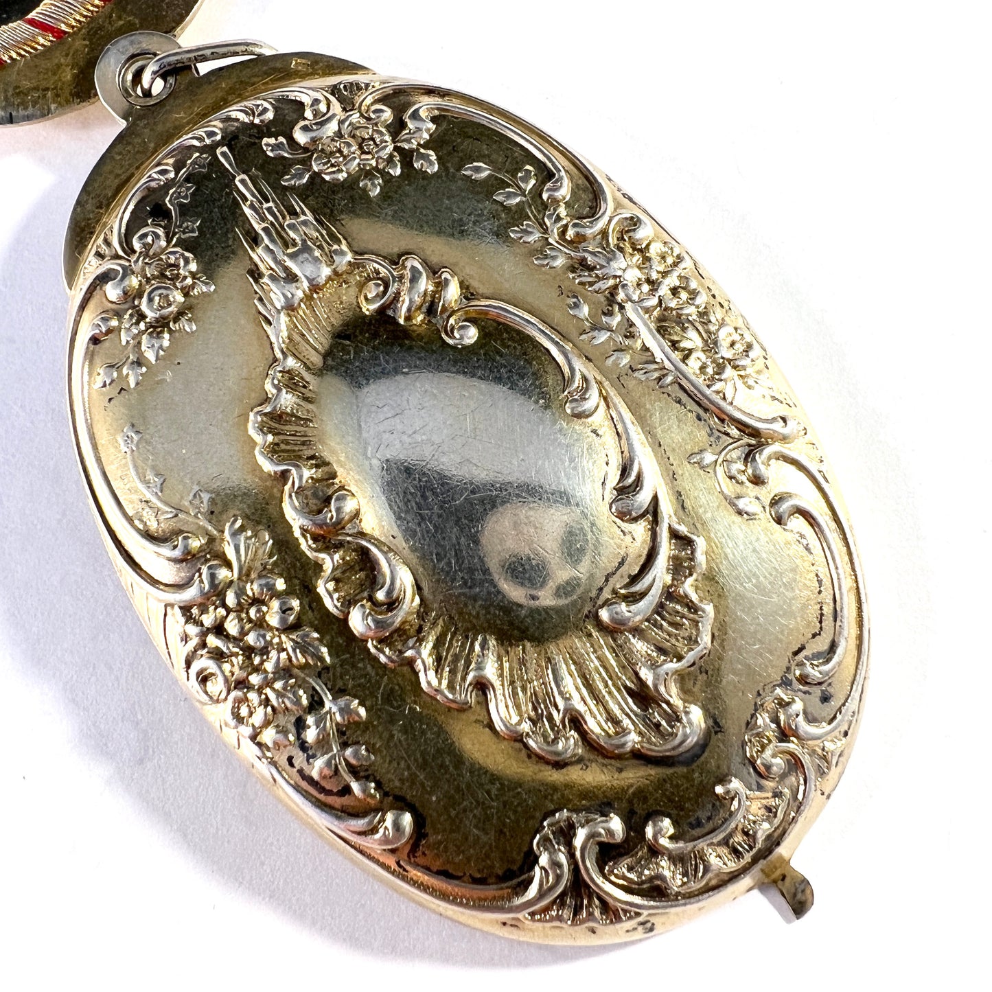 France c 1870s Antique Belle Époque Gilt Silver Large Mirror Pendant.