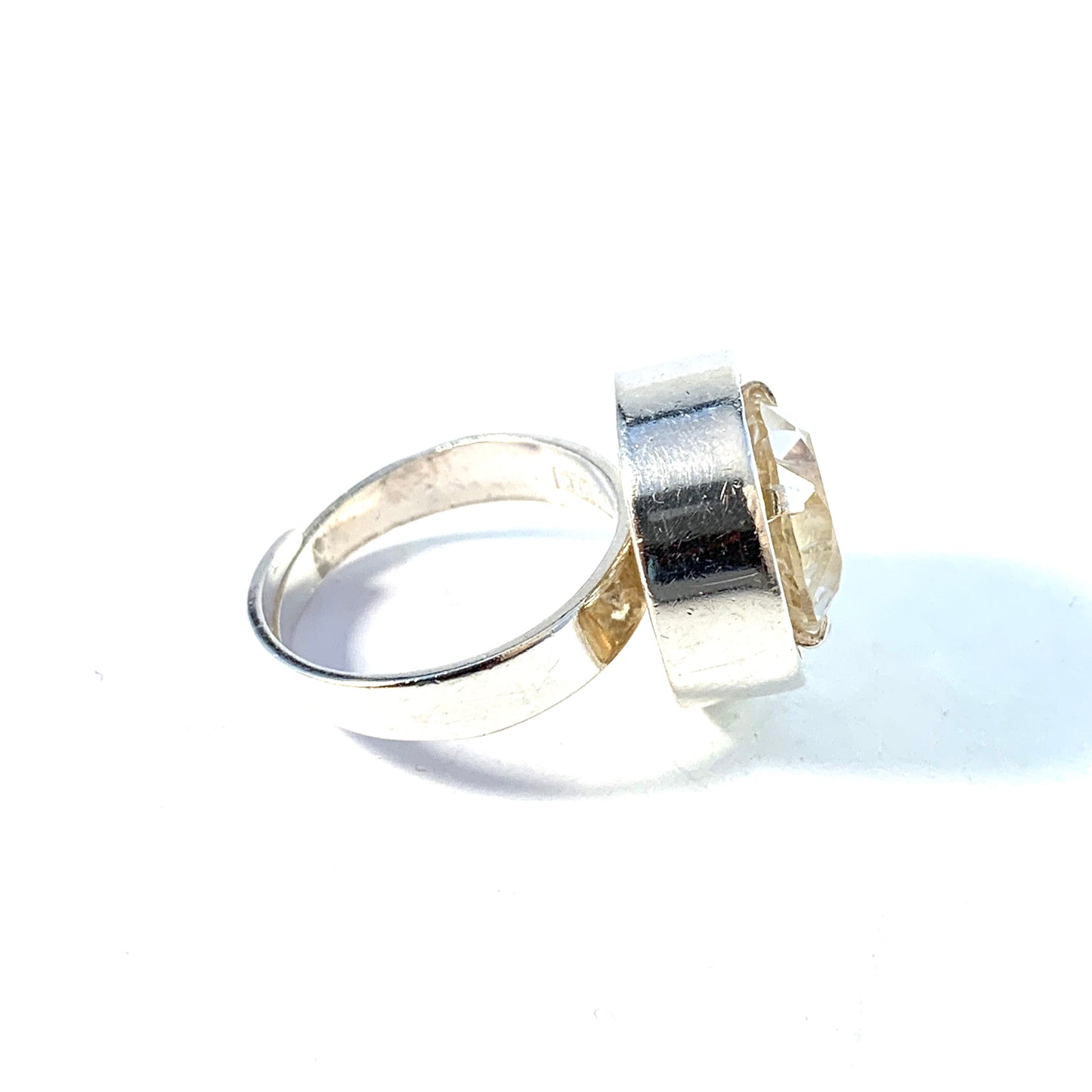 Bengt Hallberg, Sweden 1972. Bold Modernist Sterling Silver Rock Crystal Ring