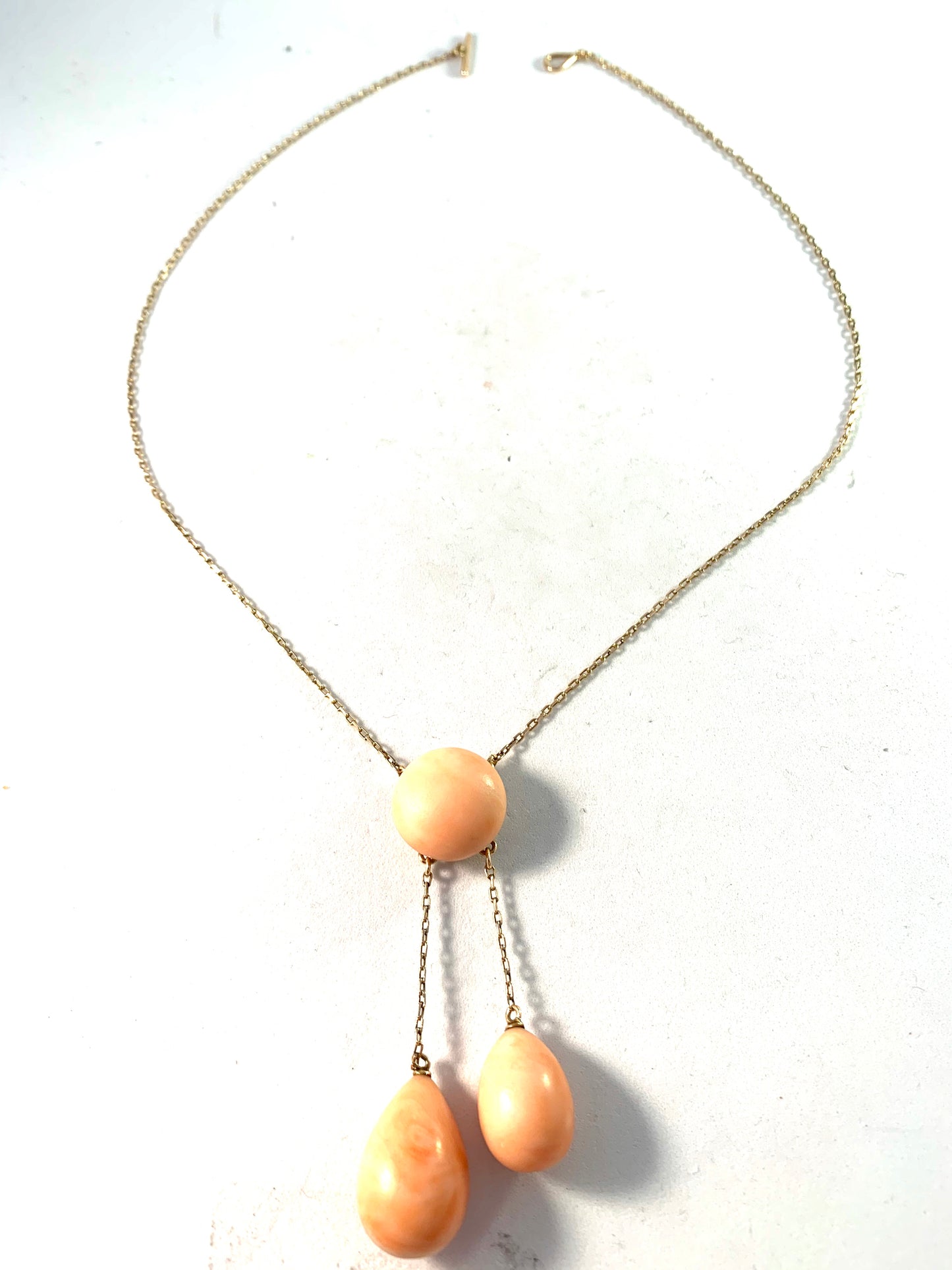 Early 1900s 14k Gold Coral Negligee Necklace.