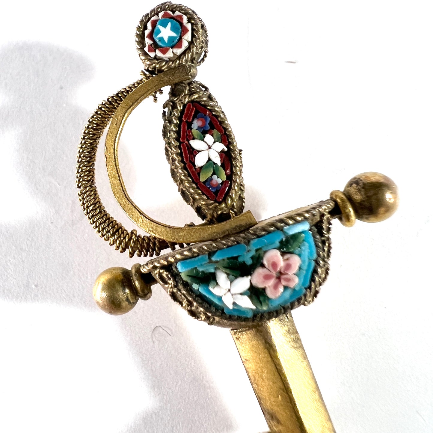 Italy. Vintage Micro Mosaic Sword Jabot Brooch Pin.