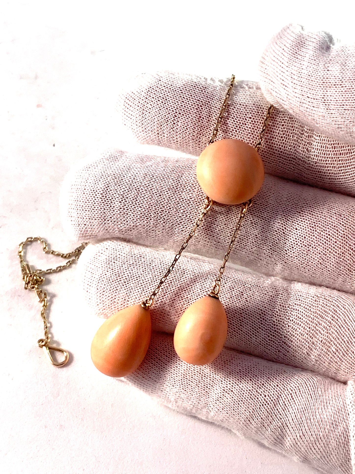 Early 1900s 14k Gold Coral Negligee Necklace.